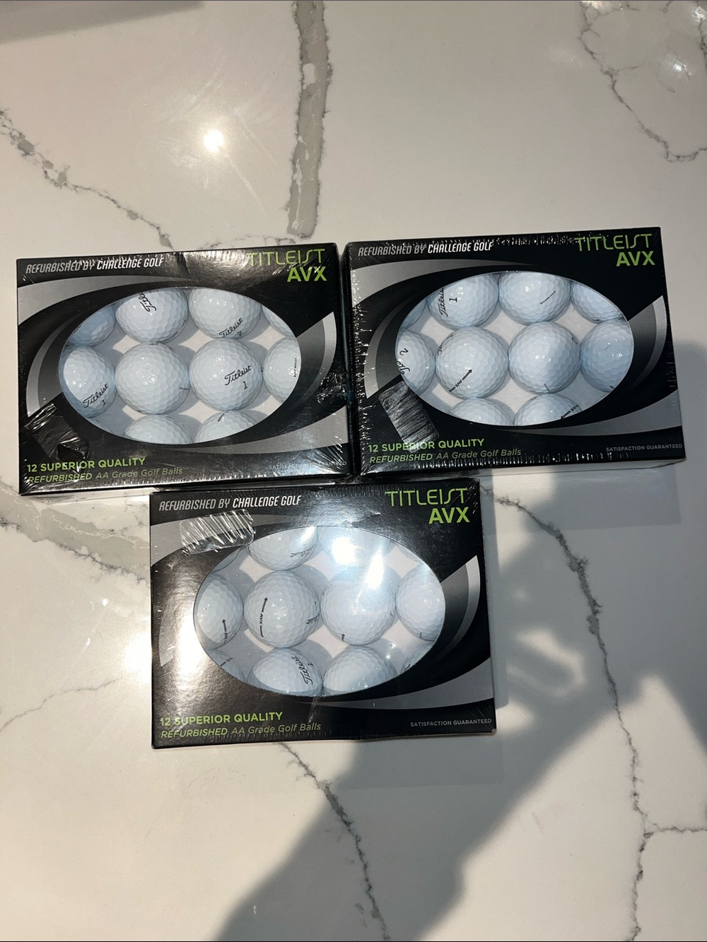 New in packages, Titleist AVX Refurbished Golf Balls -White (3 Boxes),12 per box